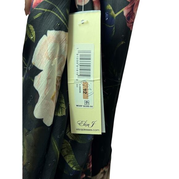 Eliza J Floral Ruffle Midi Skirt Green Pink Yellow Asymmetrical NWT Size 12 - Picture 5 of 9